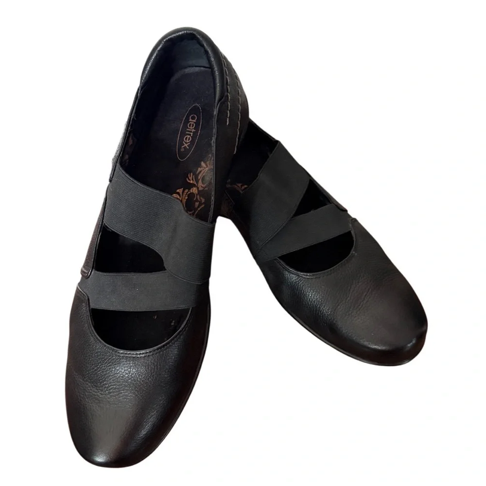 Aetrex Mary Jane Black Leather Shoes-Size9